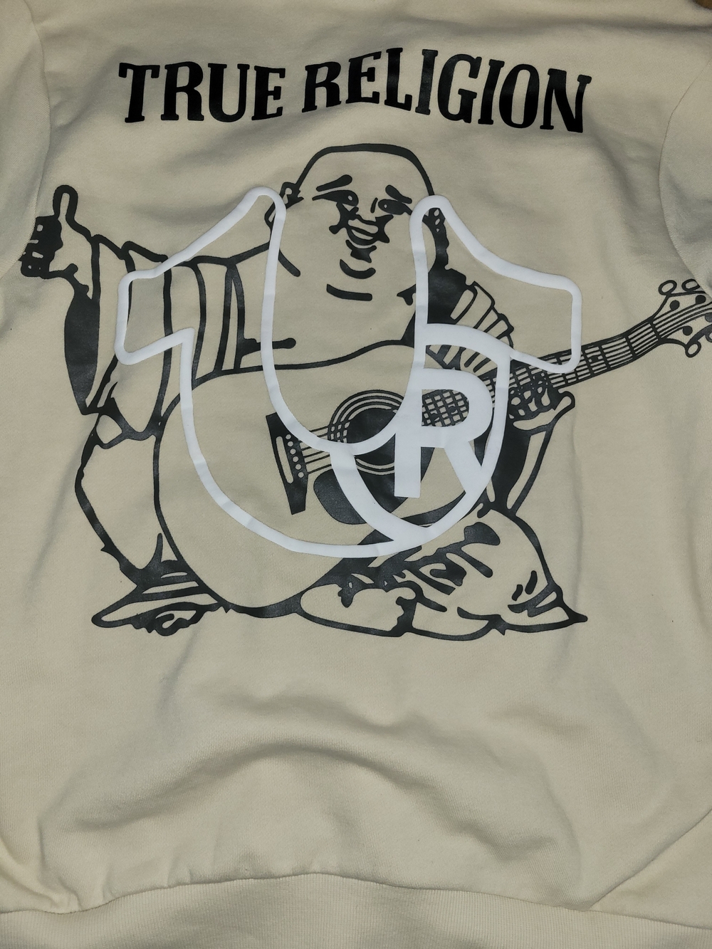 True Religion Cream Full-Zip Hoodie with Black Logo - Picture 3 of 4